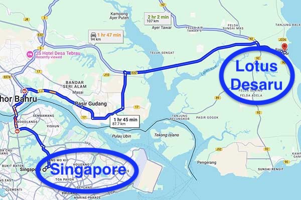 Singapore To Lotus Desaru Beach Resort Route